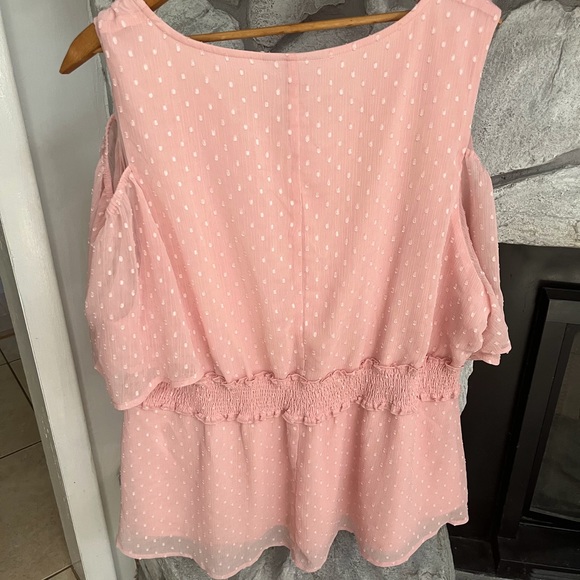 Blush Pink Cold Shoulder Peplum Blouse - Picture 4 of 4